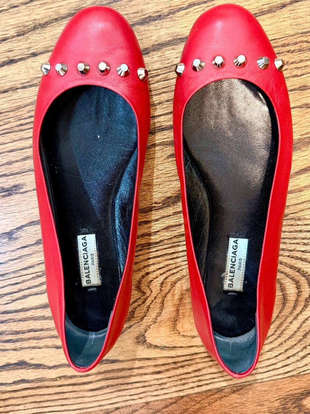 Balenciaga Leather Flats Studded
